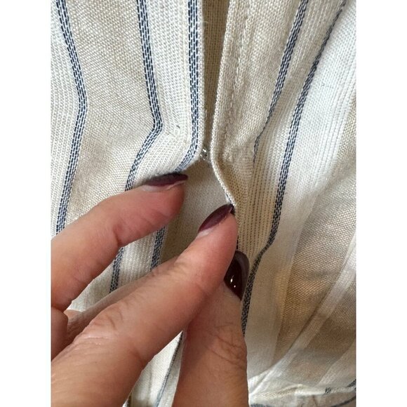 Ronny Kobo Dress Women Large Ivory Tan Striped Linen Blend Puff Sleeve Joslyn - Picture 13 of 15